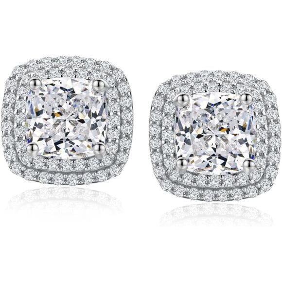CZ Earrings Cushion Cut Women925 Sterling SilverApril Birthstone